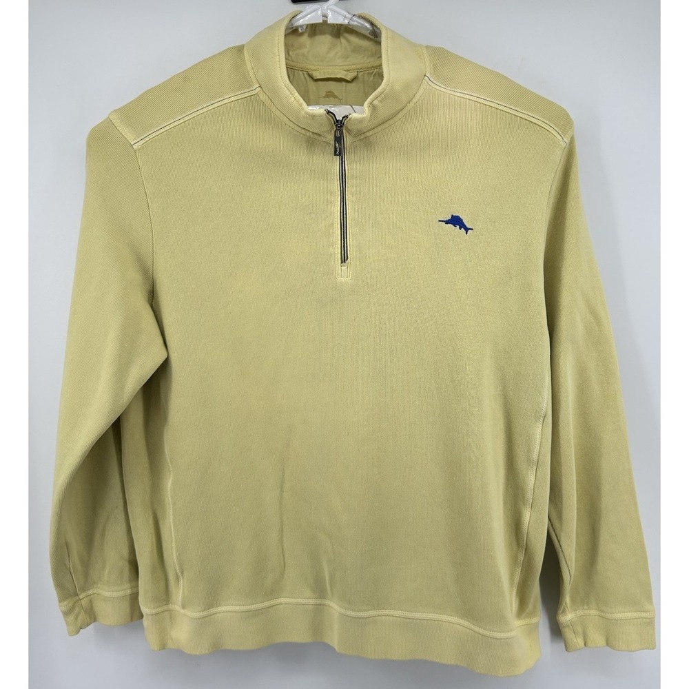 Tommy Bahama Long Sleeve 1/4 Zip Cotton Pullover Sweater Yellow Men's 2XL
